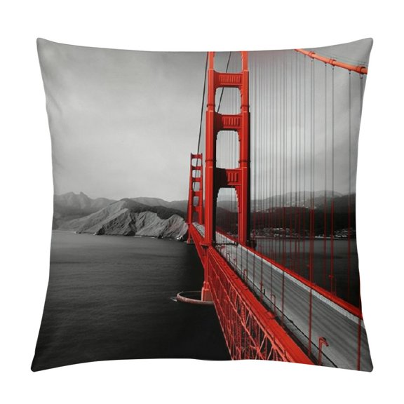 Heduofu Vintage Throw Pillow Cushion Cover, in California USA Landmark Retro Art Painting, Decorative Square Accent Pillow Case for Home Sofa White
