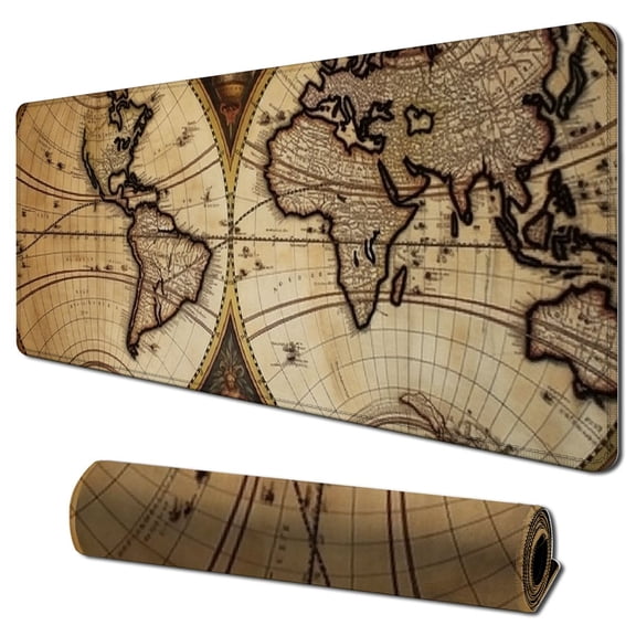 Heduofu Vintage World Map Mouse pad, Image of Old Map Nostalgic Style Art Historical Atlas Mouse Pad,Brown Beige 31.5x11.8 in