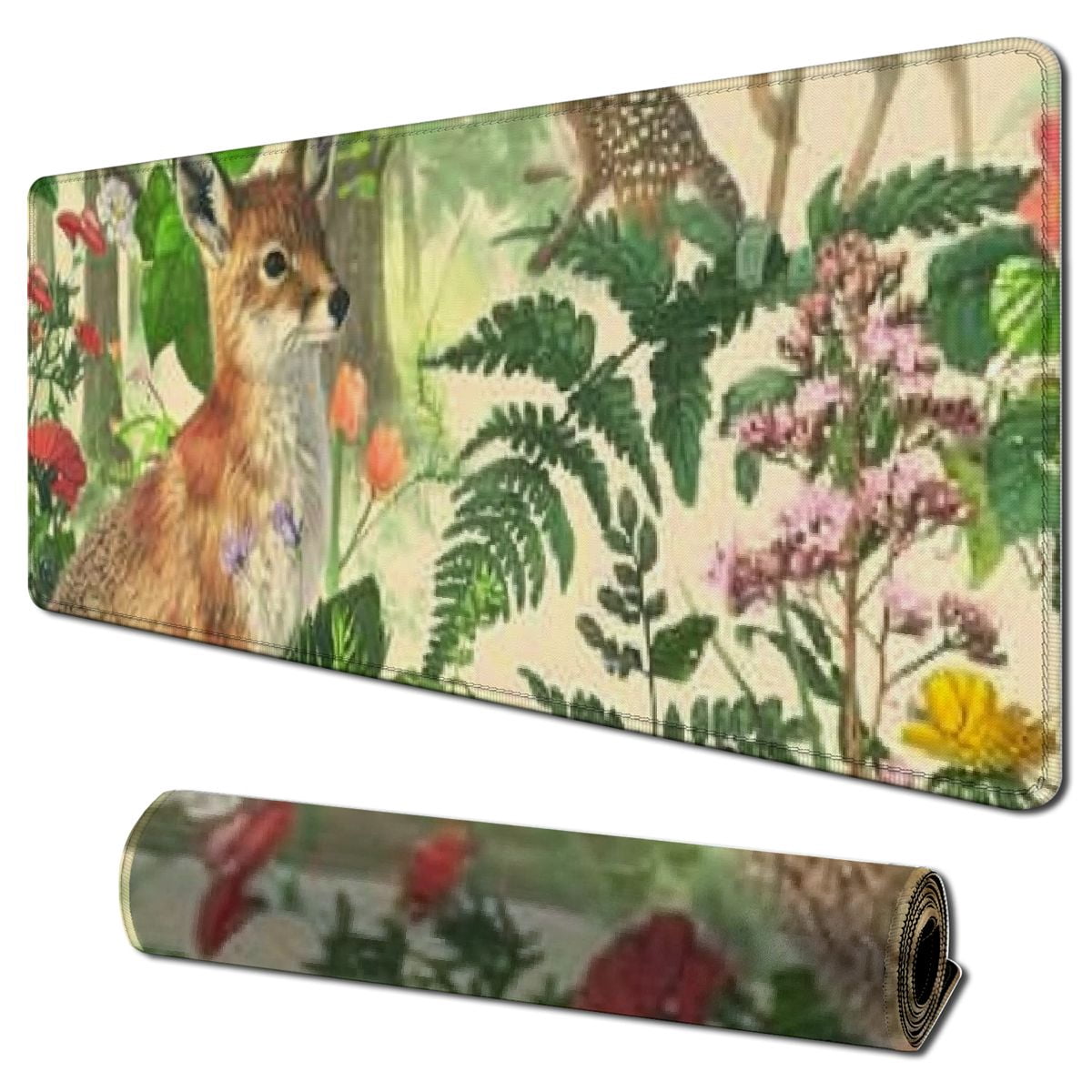 Heduofu Watercolor Forest Animals Desk Mat for Desktop Fox Plants Birds Waterproof Desk Pad for Keyboard Mouse Pads Long Desk Table Portector Desk Writing Mat for Office and Home 31.5x11.8 in
