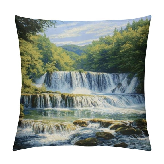 Heduofu Waterfalls on Krka River Decorative Cushion Case for Sofa Bedroom Square Pillow Case Modern Home Decor 18x18in