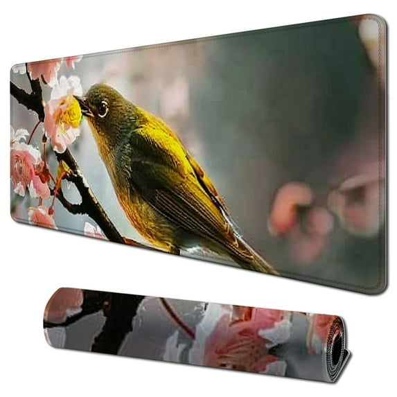 Heduofu XXL Extended Office Mouse Pad Bird Branch Flower Bloom Mouse Pads for Computers 31.5x11.8 in