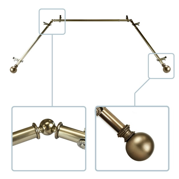 Hedwig 13/16" Bay Window curtain rod 20"-36", 38"-72" - Black,(ABay-83-2)