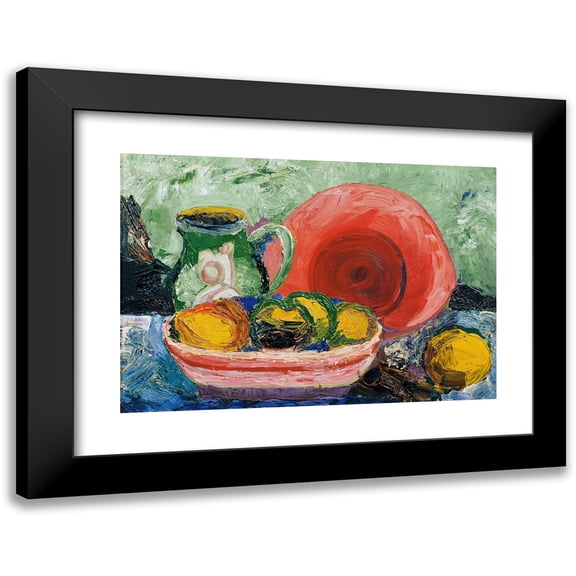 Hedwig Wagner 14x11 Black Modern Framed Museum Art Print Titled - Still Life with Red Plates, Jugs and Lemon (Before 1950)