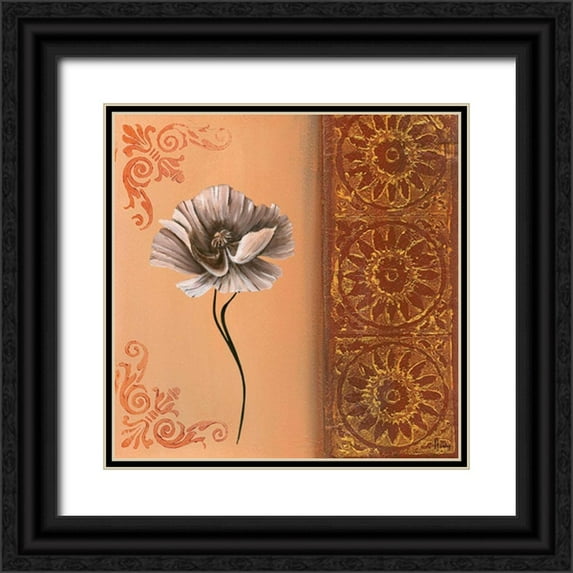 Hedy 15x15 Black Ornate Wood Framed with Double Matting Museum Art Print Titled - Flower with border VII