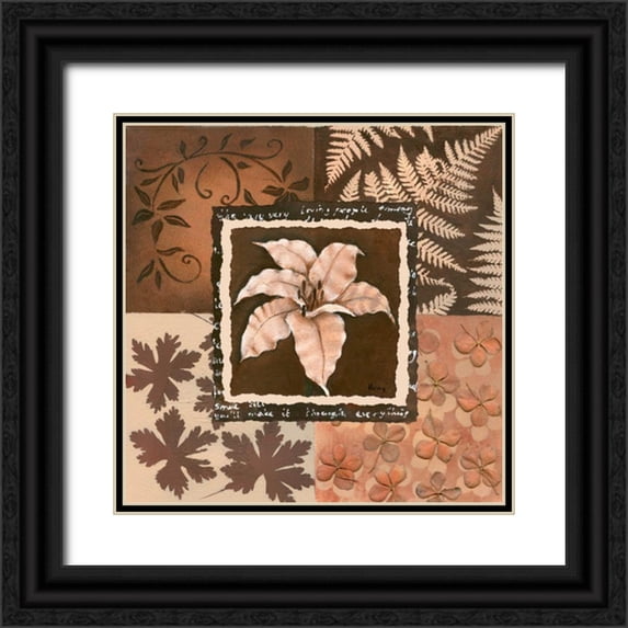 Hedy 26x26 Black Ornate Wood Framed with Double Matting Museum Art Print Titled - Flower in square III