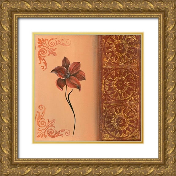 Hedy 26x26 Gold Ornate Wood Framed with Double Matting Museum Art Print Titled - Flower with border IV