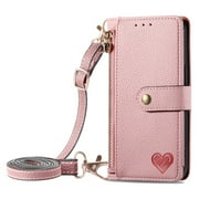 Hee Hee Smile Flip Case for TECNO Pova2(LE7) Leather Wallet Shell Love with long hanging rope Flip Case Zipper Phone Cover