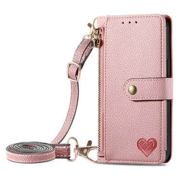 Hee Hee Smile Phone Case for Lively Jitterbug Smart4 Leather Wallet Shell Love with Long Hanging Rope Flip Case Zipper Phone Cover