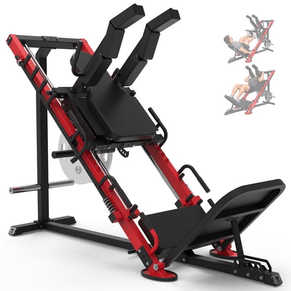 HeeH 3-in-1 Leg Press Hack Squat Machine Combo, Heavy Duty Lower Body Strength Station with Smooth Roller Guide System for Home Gym Red