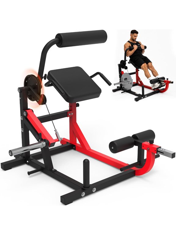 AB Crunch Back Extension Machine: AB Workout Core Machine Upper Body Strength Training 2-in-1 Core Trainer Lower Back Home Gym Equipment Plate Loaded Training with Cable System Red