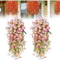 thumbnail image 1 of HeeHom 2 Pack Lifelike Artificial Hanging Flowers with UV Resistant Petunias & Eucalyptus - 75Cm Waterproof Outdoor Fake Plants for Garden, Fence, Patio Decor, 1 of 7
