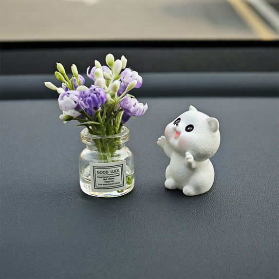 HeeHom Cute Bunny Flower Car Decor for Women - Dashboard Mirror Ornament Accessories, Kawaii Car Interior Decorations Gifts