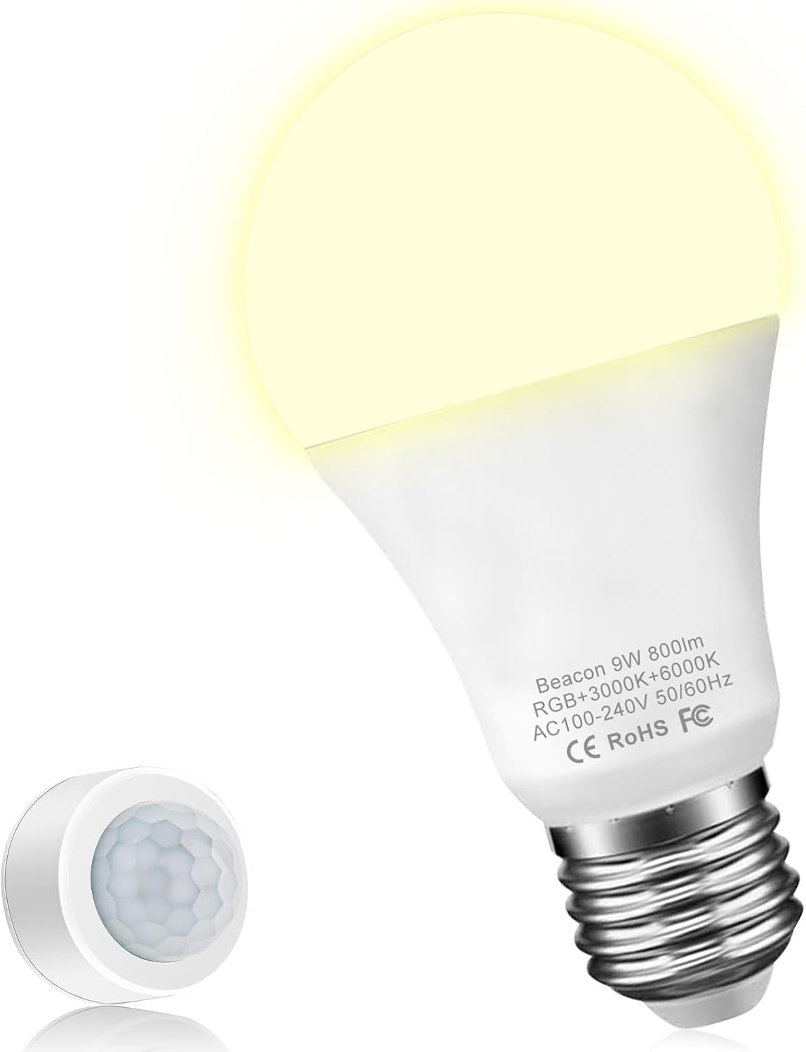 HeeHom Motion Sensor Light Bulbs, (100 Watt Equivalent) E27 Motion Activated Dusk to Dawn Security Light Bulb for Front Door Porch Garage Basement Stairs Hallway Closet(1 Motion Sensor & 1 Light Bulb)