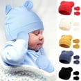 thumbnail image 1 of HeeHom Newborn Baby Hats and Mittens Set, Winter Bear Ears Beanies No Scratch Mittens for Infant Boys Girls Newborn Fetal Cap Anti Scratch Gloves, Baby Caps, Baby Gloves, 1 of 8
