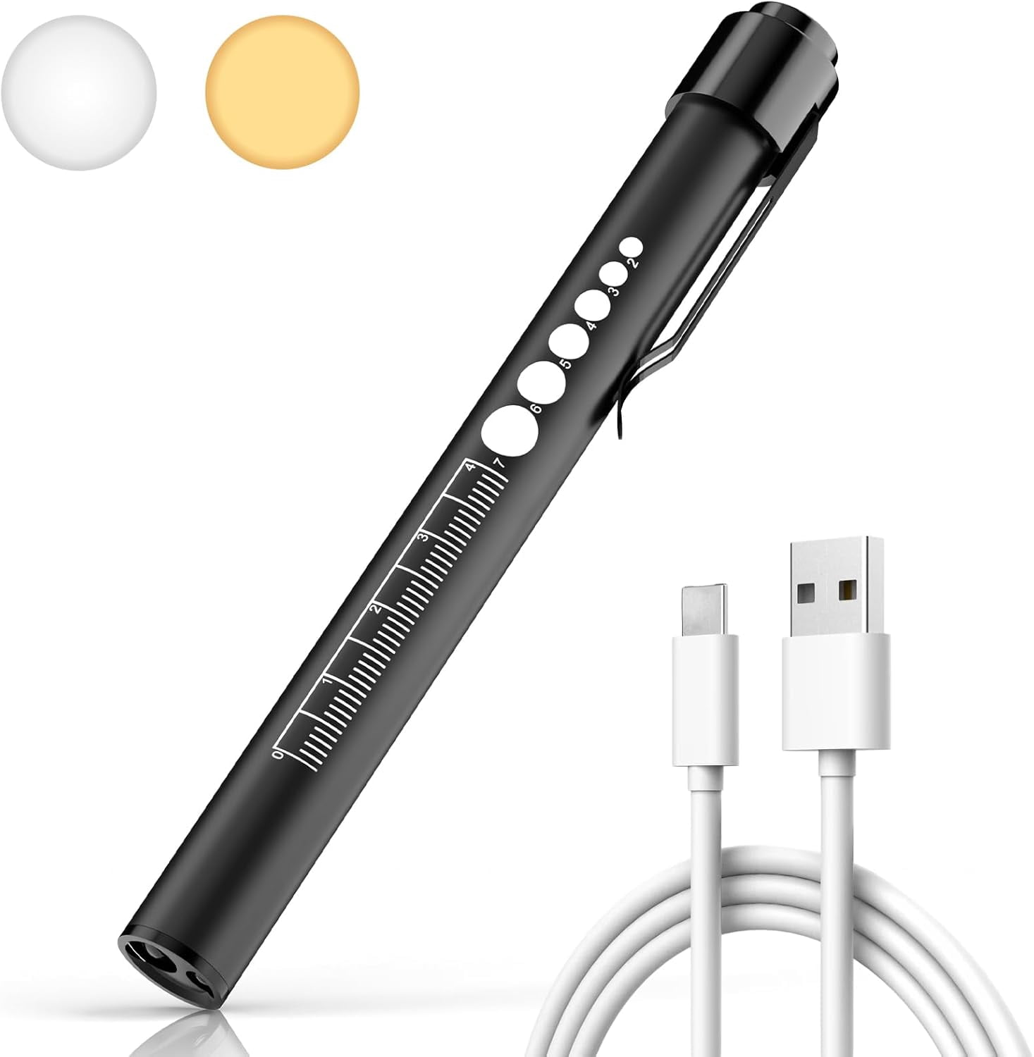 RISEMART Rechargeable LED Pen Light For Nurses - Warm/Cool Light, Stepless Dimming, Pupil Gauge, USB-C
