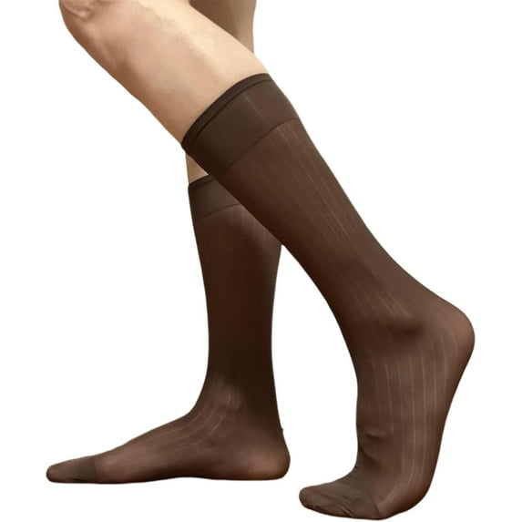 HeeHom Silk-Soft Dress Socks for Men - Professional Sheer Business Stockings Over Calf, Wide Striped Office Socks for Suits/Weddings (8 Colors)