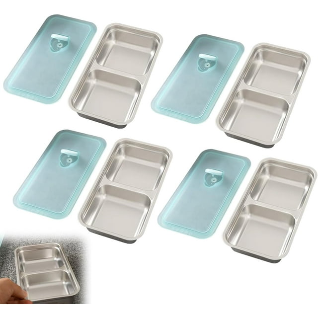 HeeHom Stainless Steel Double Compartment Snack Containers with Lids, 450ml Leak-Proof Reusable Food Containers, Dishwasher-Safe for Camping, Travel, Meal Prep & Dips
