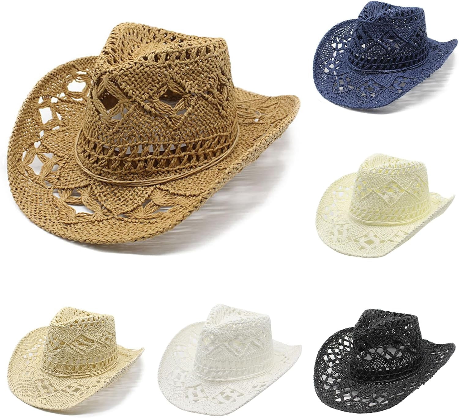 Synthetic Straw Cowboy Hat with Shapeable Brim & Sun Protection Men Women Adjustable Straw Cowboy Hat Shapeable Wide Brim  main image 2