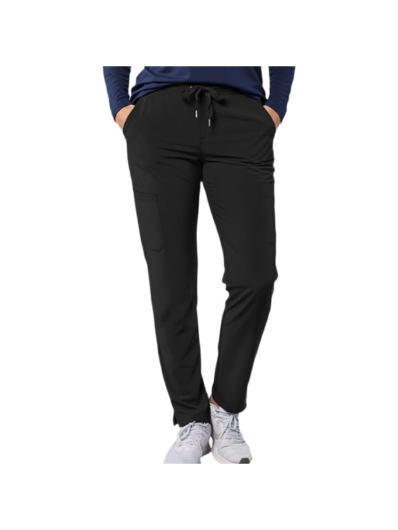 Unisex Cargo Scrub Pants, Drawstring Waist, 4 Pockets, Black, l