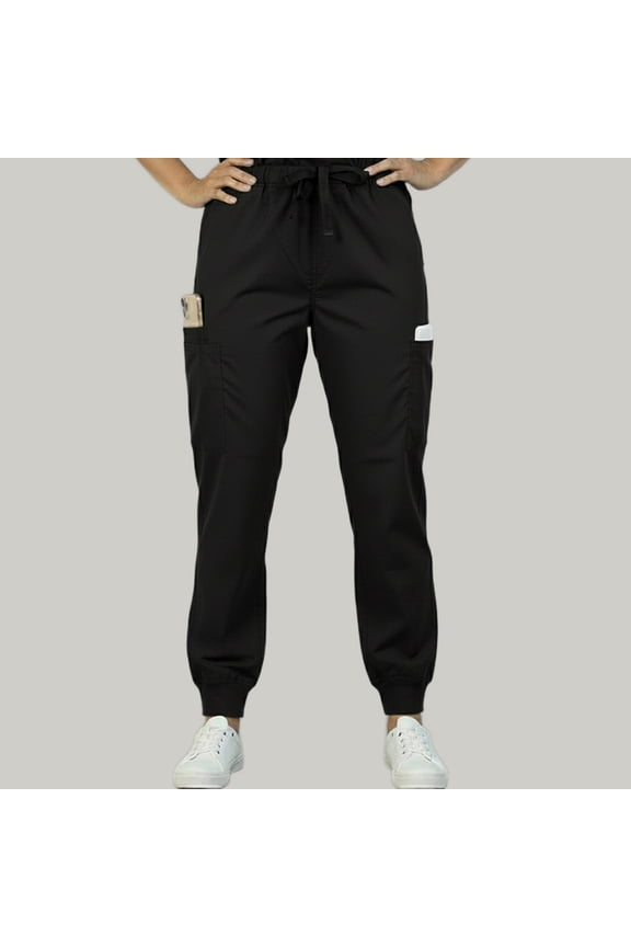 Unisex Cargo Scrub Pants Drawstring Waist Cross Pockets, m, Black