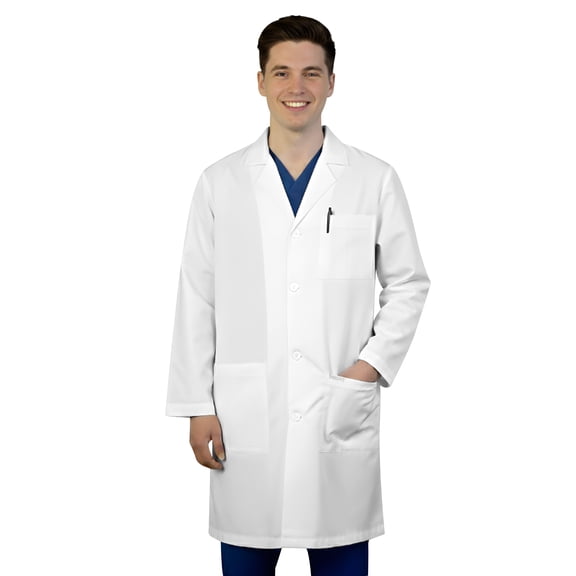HeedFit Unisex Lab Coat, Long Sleeve Poly Cotton, 37", m, White