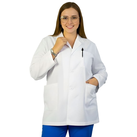 HeedFit Wrinkle‑Resistant Short‑Length Lab Coat, Unisex – 31″, M, White