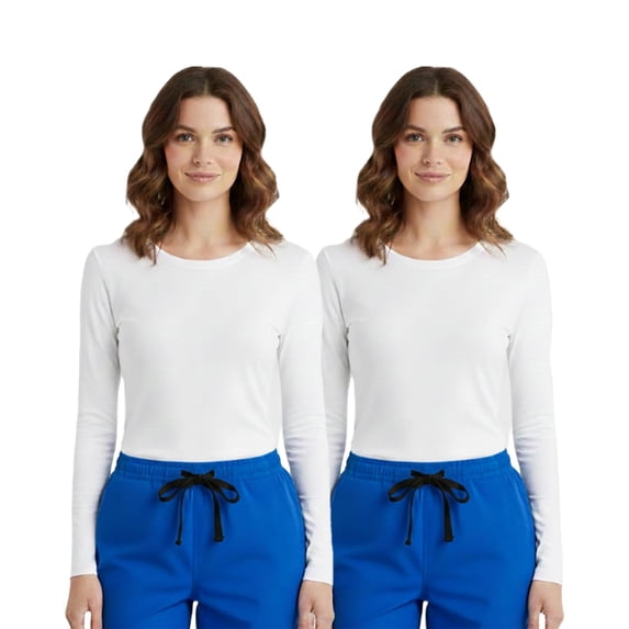 HeedFit Women’s Long Sleeve Underscrub Tee, Soft Stretch Breathable, 2-Pack m, White