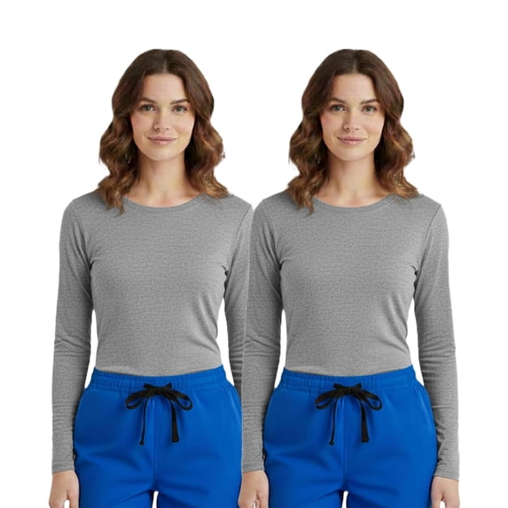 HeedFit Women’s Long Sleeve Underscrub Tee, Soft Stretch Breathable, 2-Pack s, Heather Gray
