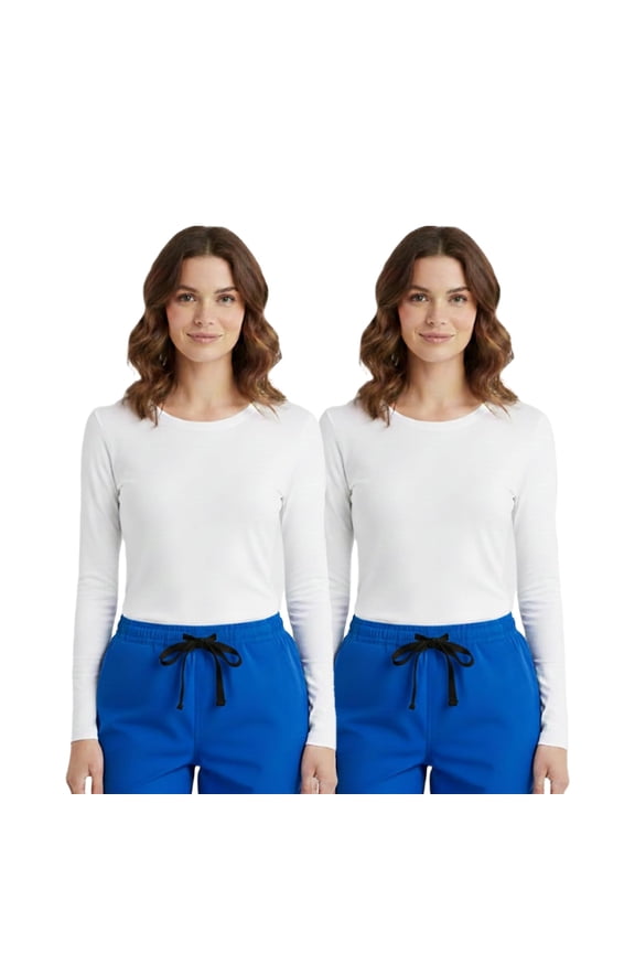 Women’s Long Sleeve Underscrub Tee, Soft Stretch Breathable, 2-Pack s, White