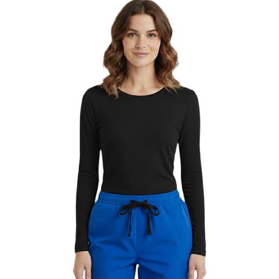 HeedFit Women’s Long Sleeve Underscrub Tee, Soft Stretch Breathable 3-Pack, l, Black