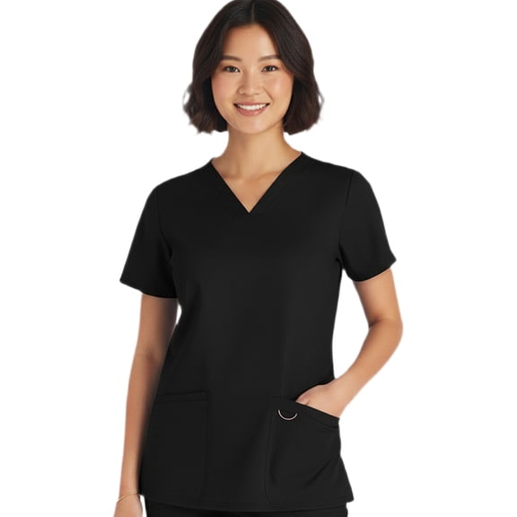 HeedFit Women’s V-Neck Scrub Top, 3 Pockets, l, Black
