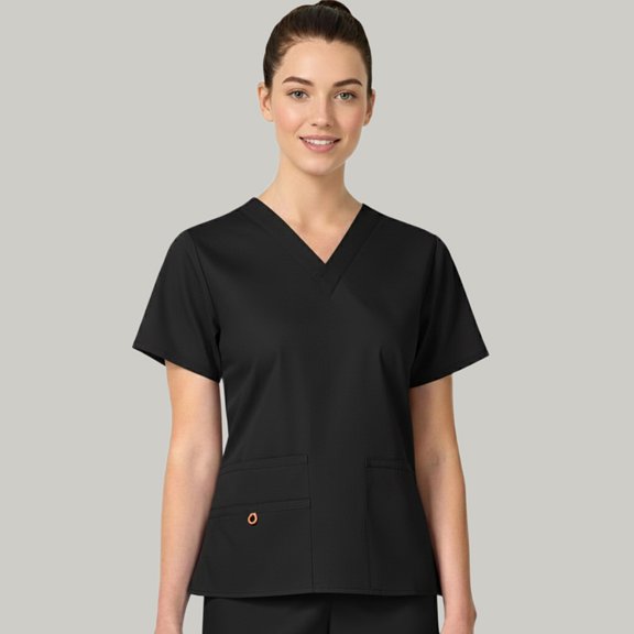 HeedFit Women’s V-Neck Scrub Top, Short Sleeve, Mesh Pockets, s, Black