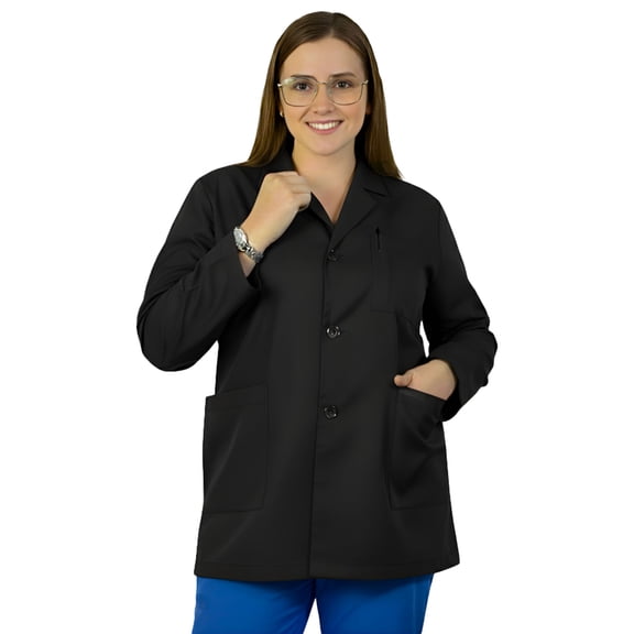 HeedFit Wrinkle‑Resistant Short‑Length Lab Coat, Unisex – 31″, XL, Black