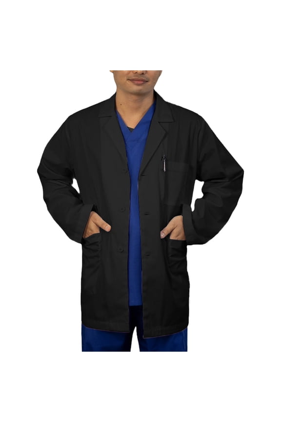 Panda Uniform by HeedFit Men's Lab Coat, 3 Pockets, Button Front, 31", 8XL, Black