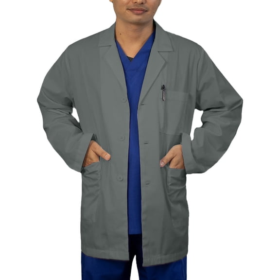 Panda Uniform by HeedFit Men's Lab Coat, 3 Pockets, Button Front, 31", L, Grey