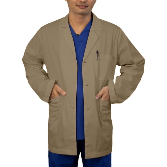 Panda Uniform by HeedFit Men's Lab Coat, 3 Pockets, Button Front, 31", XXL, Khaki