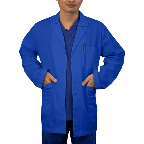 Panda Uniform by HeedFit Men's Lab Coat, 3 Pockets, Button Front, 31", 10XL, Royal.