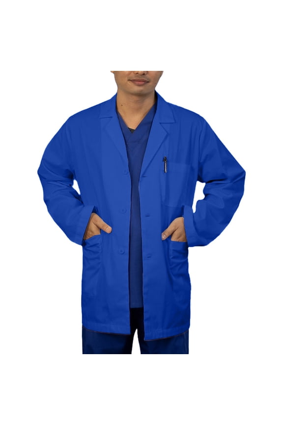 Men's Professional Lab Coat, 3 Pockets, Button Front, 31 Inches, 3XL, Royal Blue