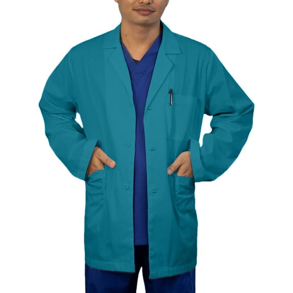 Panda Uniform by HeedFit Men's Lab Coat, 3 Pockets, Button Front, 31", 4XL, Teal.