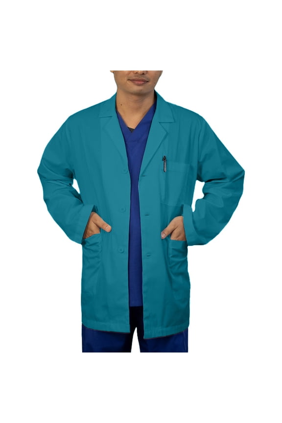 Panda Uniform by HeedFit Men's Lab Coat, 3 Pockets, Button Front, 31", XS, Teal.