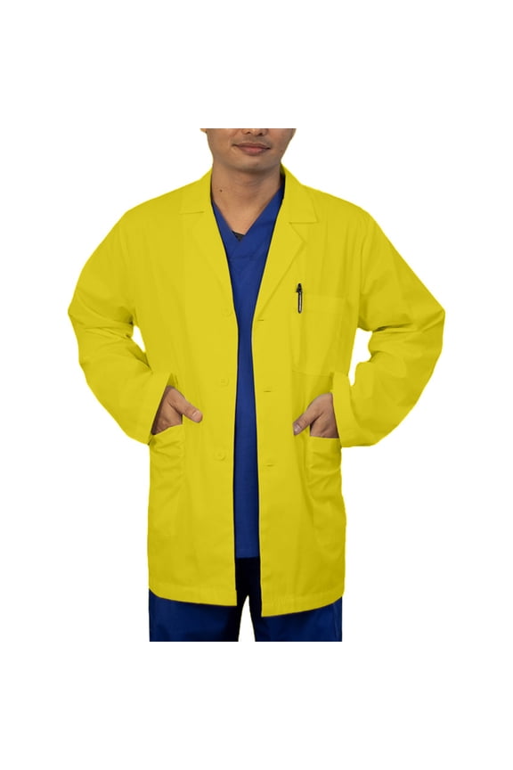 Panda Uniform by HeedFit Men's Lab Coat, 3 Pockets, Button Front, 31", 9XL, Yellow.