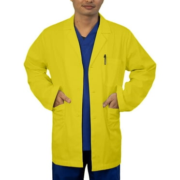 Panda Uniform by HeedFit Men's Lab Coat, 3 Pockets, Button Front, 31", XXS, Yellow.