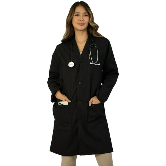 HeedFit Unisex Lab Coat, Poly-Cotton medical Workwear 38", 3xl Black