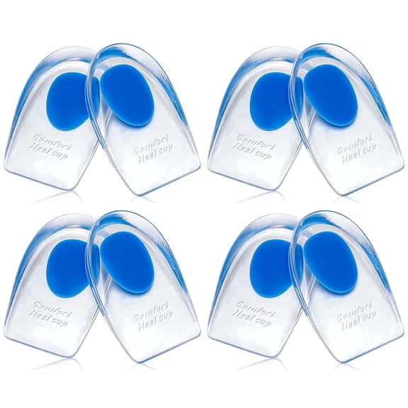 Heel Cups for Achilles Tendonitis & Plantar Fasciitis - 8 Pack Gel Shoe Inserts for Heel Pain Relief, Arch Support, for Women & Men