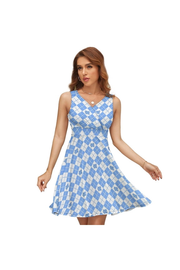 Heel Glitter Argyle Dress Summer Street Style Dresses Female Sleeveless Printed Sundress