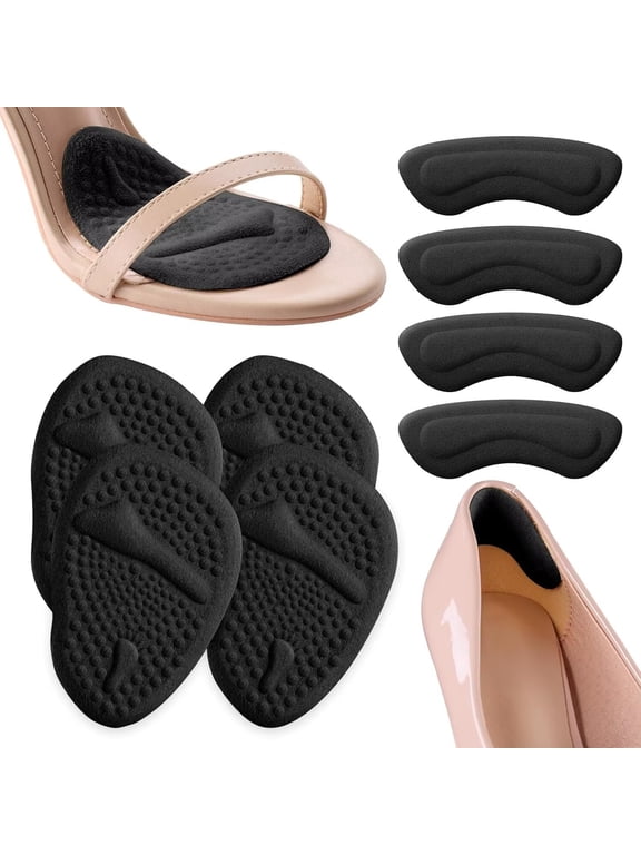 Heel Grips Liner Cushions Inserts for Loose Shoes, Heel Pads Snugs for Shoe Too Big Men Women, Filler Improved Shoe Fit and Comfort, Stop Heel Slip and Blister (2 Pairs) (Pale Apricot+Black)