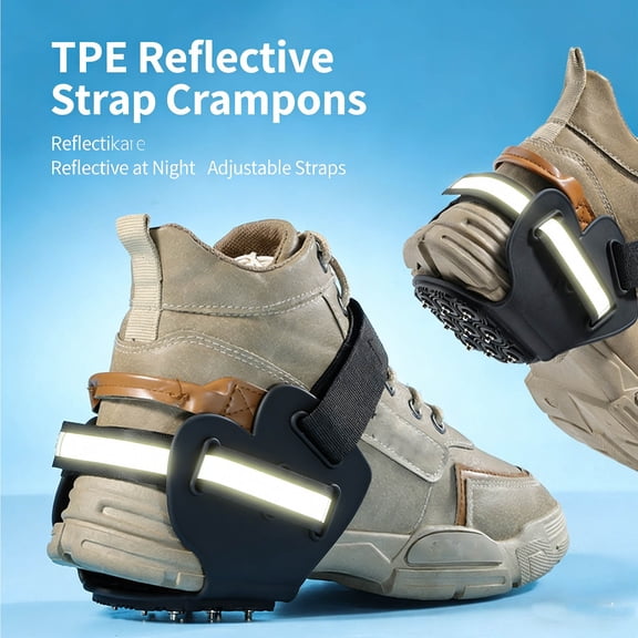 Heel-Mounted Ice Claws with 9 Stainless Steel Nails for Traction on Snow and Ice, Reflective Safety Strap, Fits Hiking Shoes