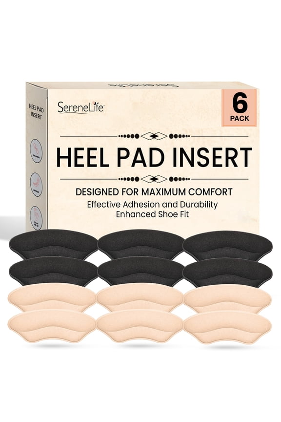 Heel Pad Shoe Insert - 6 Pairs of Shoe Pad Inserts for Men & Women's Shoes, Dress Shoes, High Heels, Loafers & Sneakers - Soft & Comfortable - Strong Adhesive for Lasting Adhesion - Black & Apricot