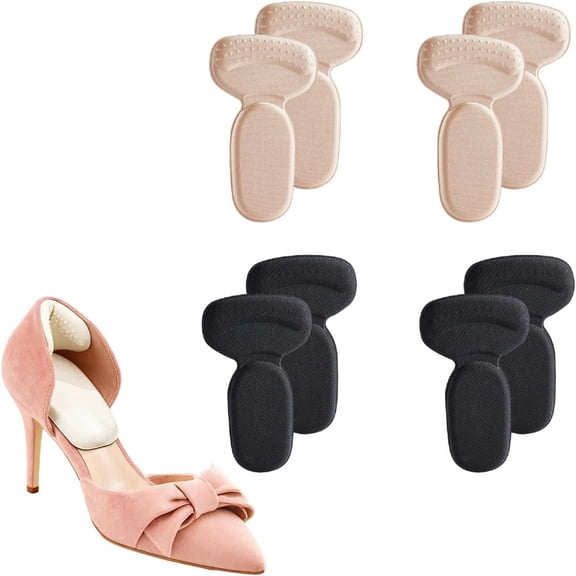Heel Pads for Shoes,Anti Slip Shoe Inserts for Too Big Shoes Women Men,Heel Grips Liner Cushions Inserts for Loose Shoes,Soft Heel Protectors Stop Heel Slip & Blisters. (Black*2pairs+Beige*2pairs)