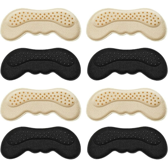 Heel Pads for Shoes, Heel Grips Liner Cushions Inserts for Loose Shoes, Improve Fit and Comfort, Stop Heel Slip and Blister, 4 Pairs (Beige+Black), Perfect for Women Wearing High Heels